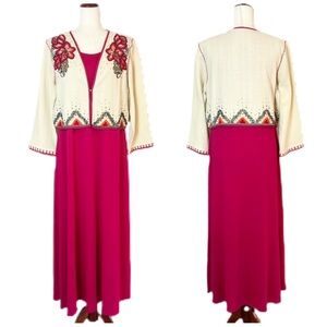 SOFT SURROUNDINGS Women’s Size L Pink Sleeveless Maxi Dress & Mari Bolero Jacket